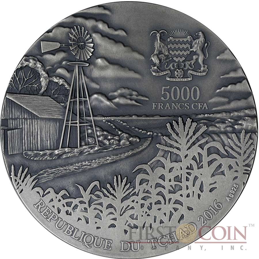 Republic of Chad BRENHAM Series METEORITE ART Silver coin 5000 Francs Inlay meteorite Ultra High Relief 2016 Antique finish 5 oz
